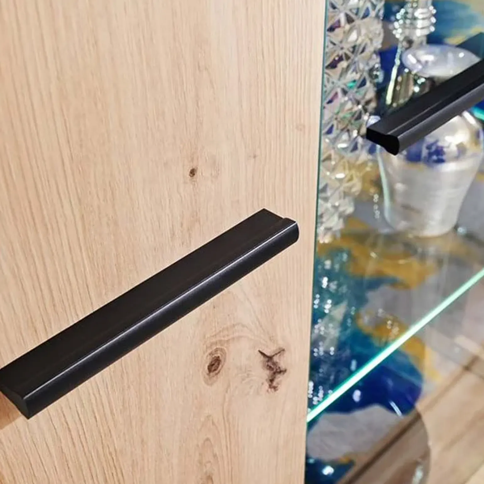 Parete attrezzata 310x190h cm moderna rovere nero opaco York Gihome®