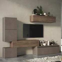 Parete attrezzata 290x195h cm moderna rovere marrone bronzo Sunset 16