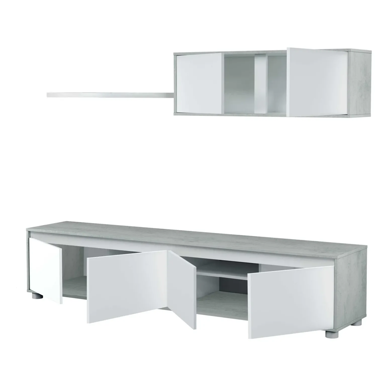 Parete attrezzata 200x145h cm moderna soggiorno bianco cemento Itaca