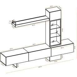 Parete attrezzata 240x170h cm moderna soggiorno rovere antico Dalì