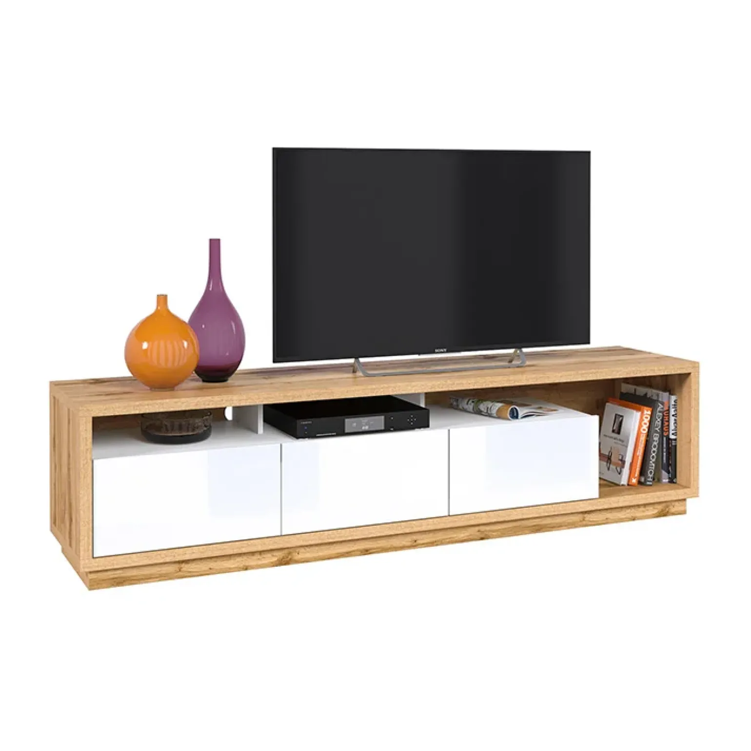 Parete attrezzata 251x196h cm moderna bianco lucido rovere Favorita