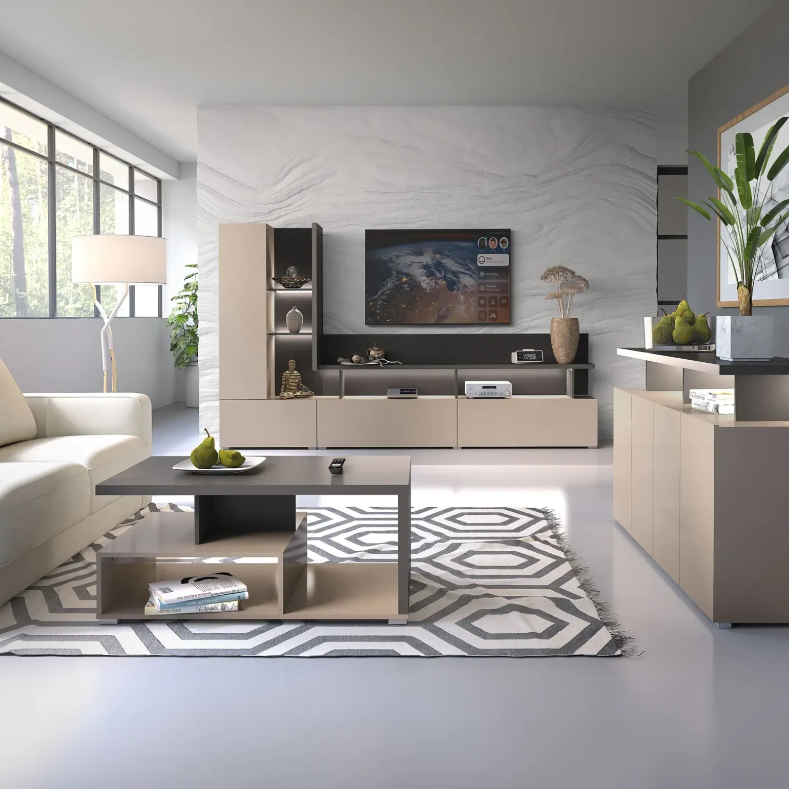 Parete attrezzata 270x162h cm moderna beige grigio Matt