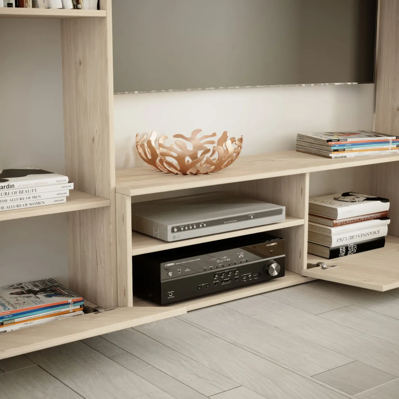 Parete attrezzata 220x178h cm moderna rovere chiaro Rubino