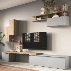 Parete attrezzata 330x200h cm moderna rovere grigio chiaro Sunset 33