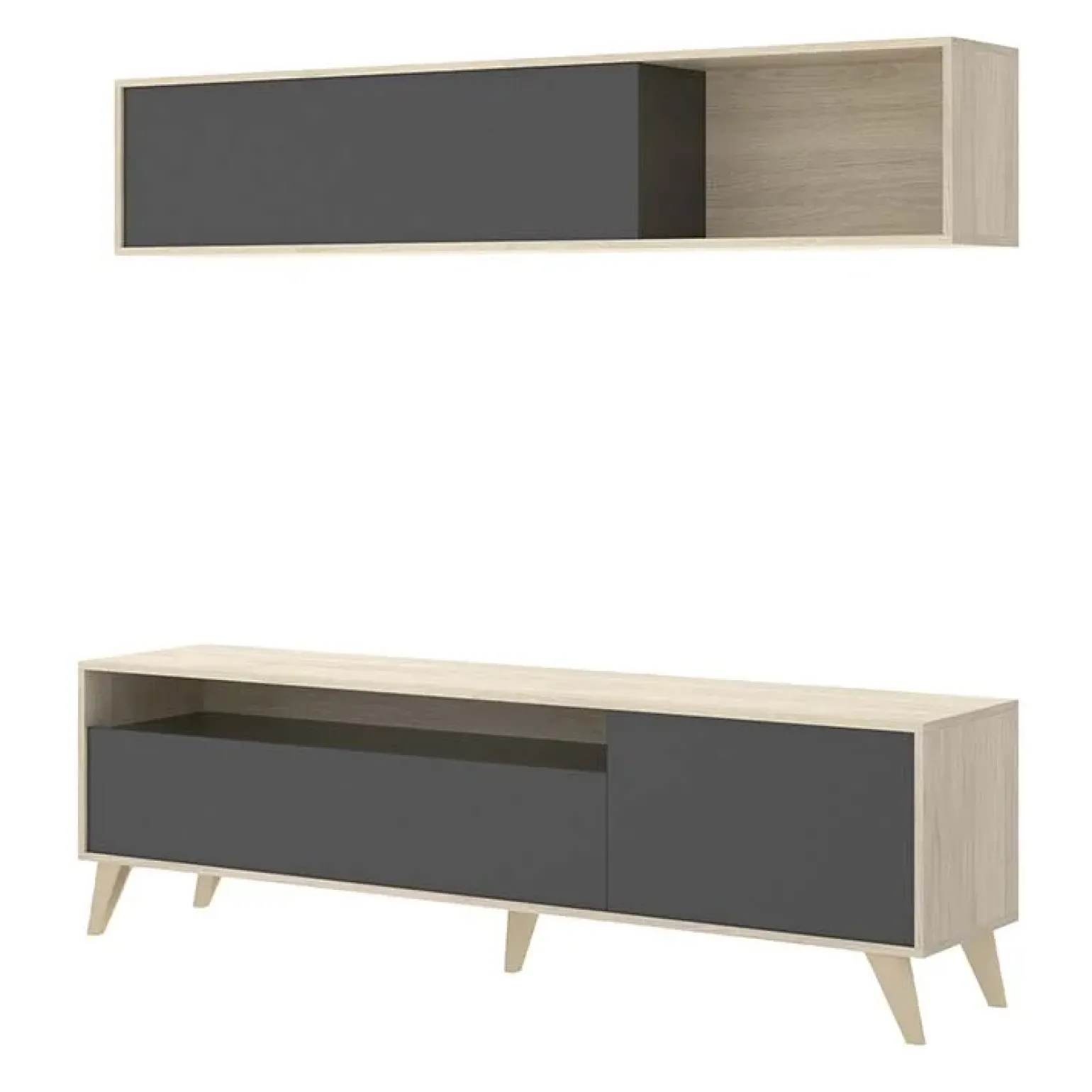 Parete attrezzata 180x166h cm moderna soggiorno rovere grafite Edgar