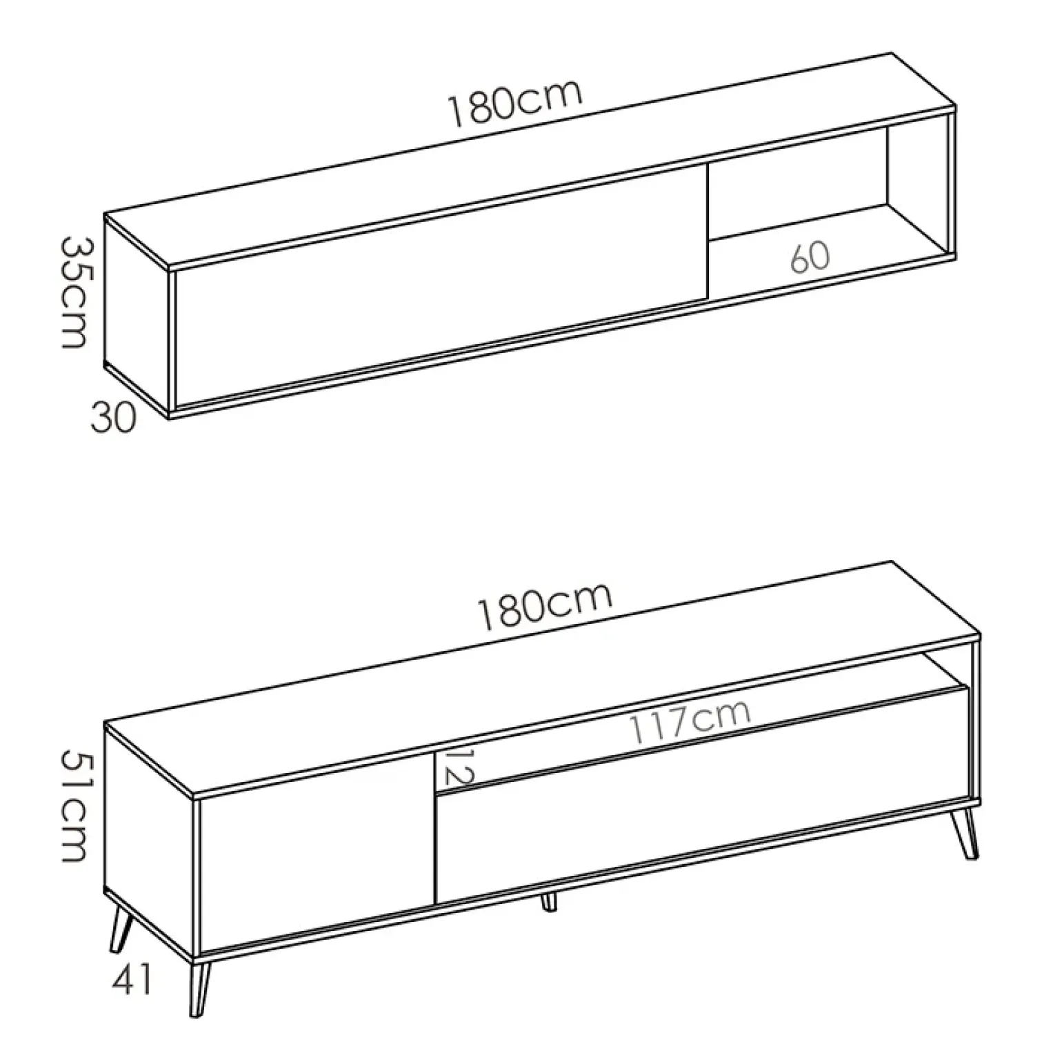 Parete attrezzata 180x166h cm moderna soggiorno rovere grafite Edgar