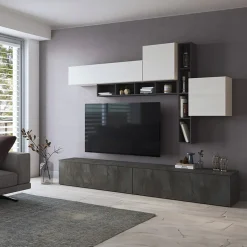 Parete attrezzata 258x200h cm moderna soggiorno ossido bianco Bellon