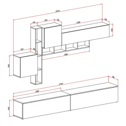Parete attrezzata 258x200h cm moderna soggiorno ossido bianco Bellon