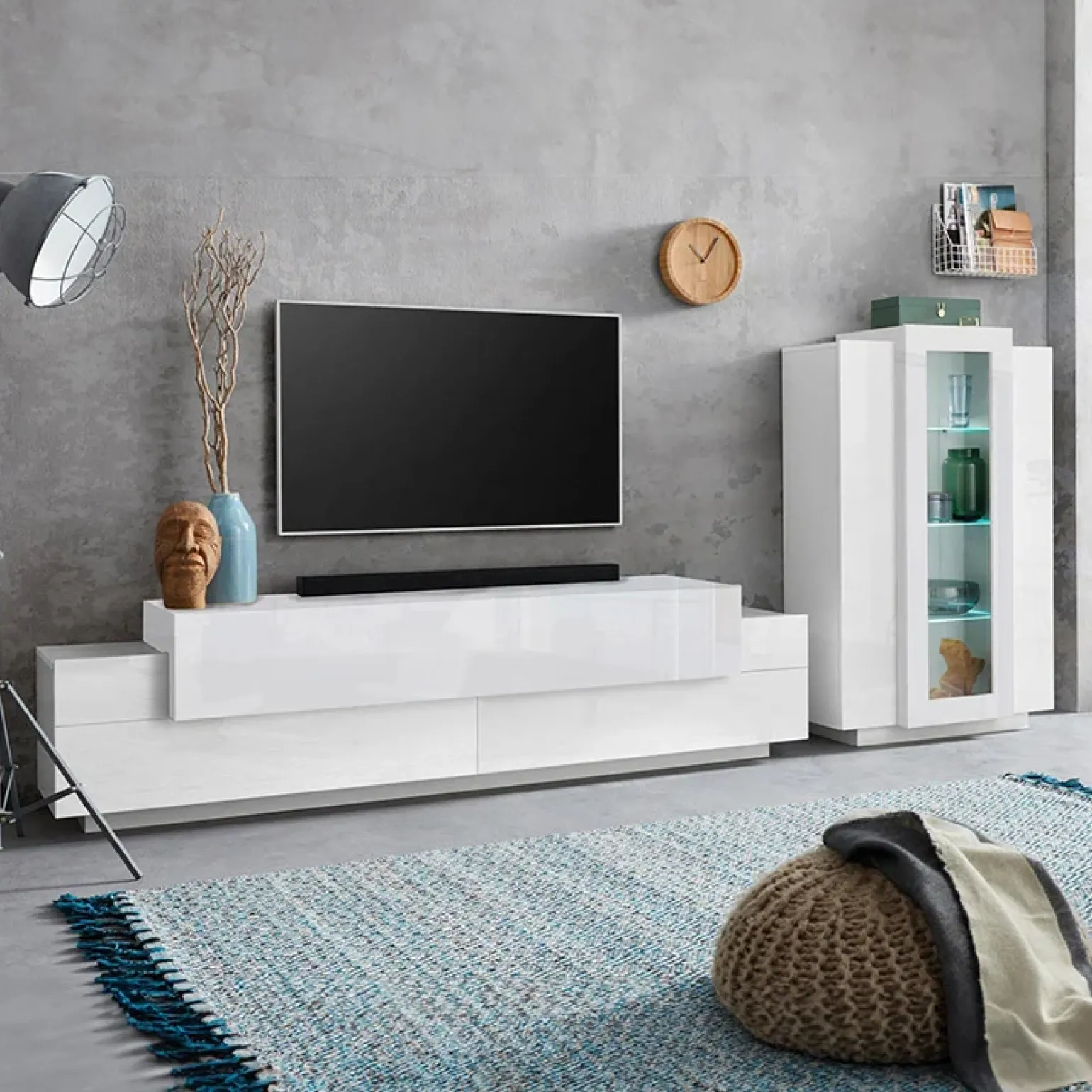 Parete attrezzata 290x121h cm moderna bianco lucido Milos Gihome®