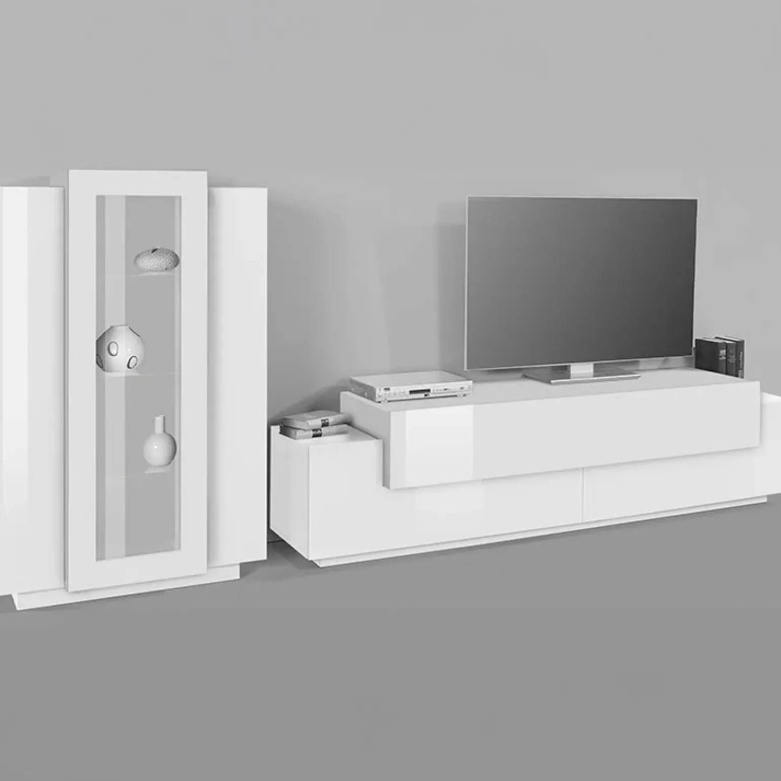 Parete attrezzata 290x121h cm moderna bianco lucido Milos Gihome®
