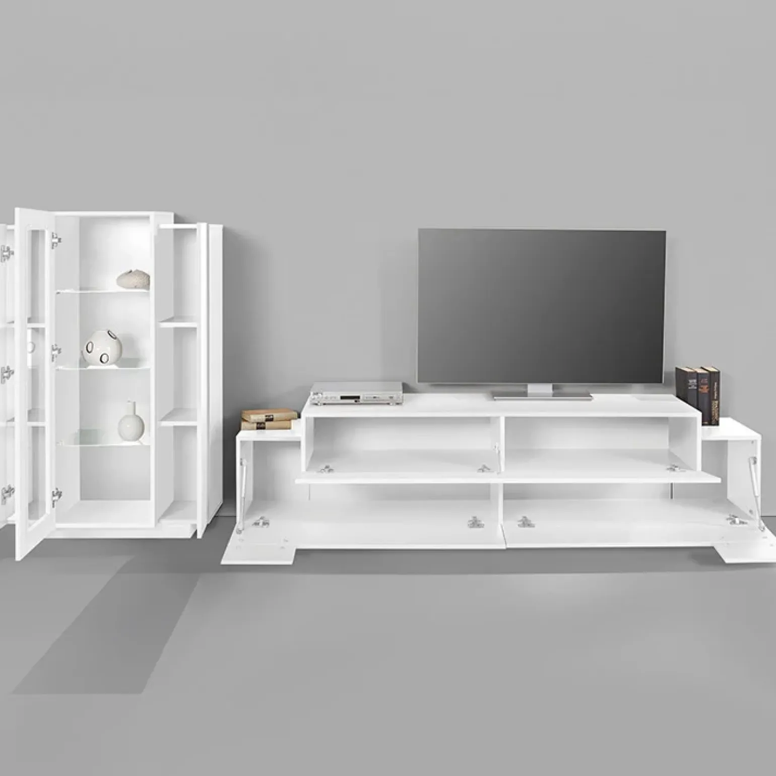 Parete attrezzata 290x121h cm moderna bianco lucido Milos Gihome®