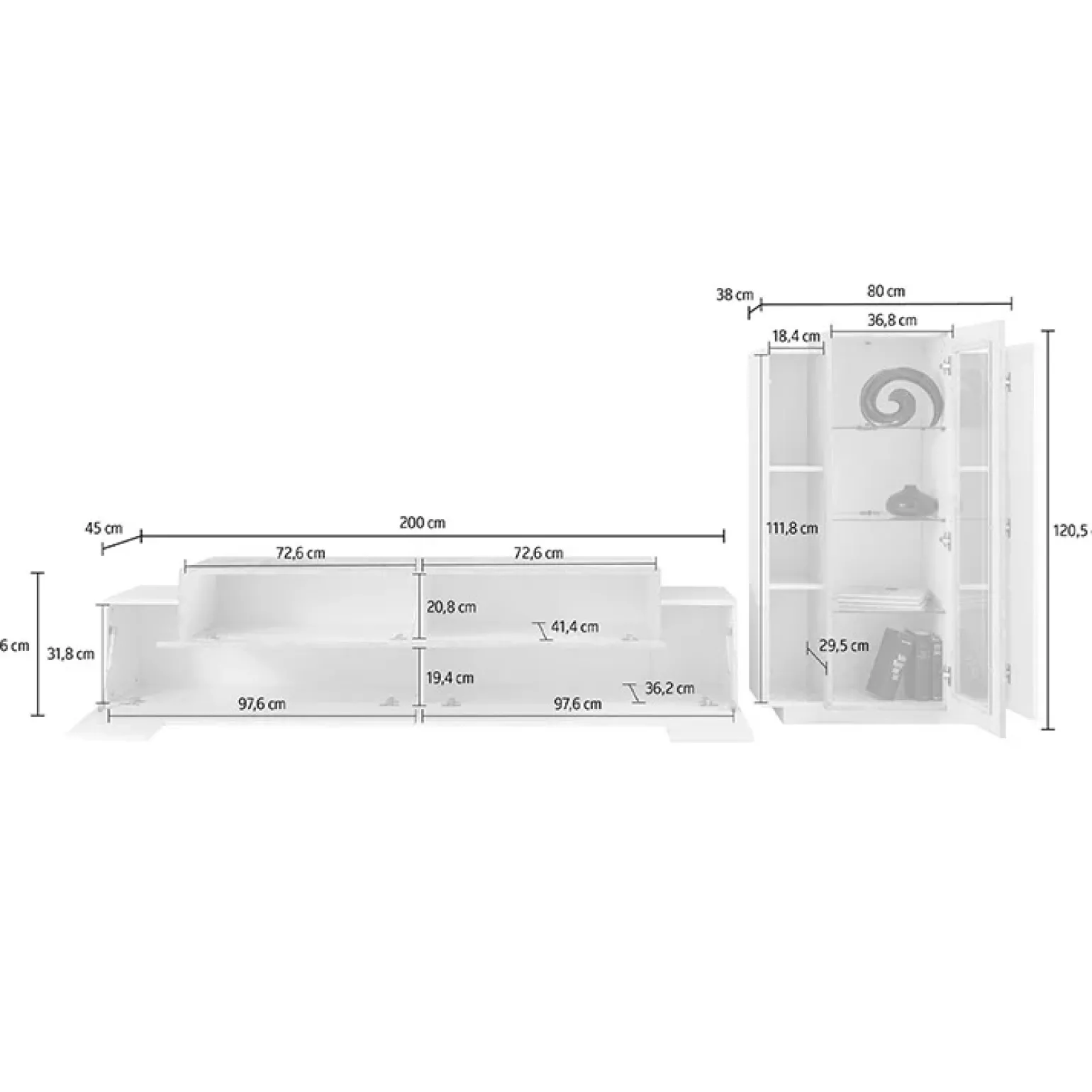 Parete attrezzata 290x121h cm moderna bianco lucido Milos Gihome®