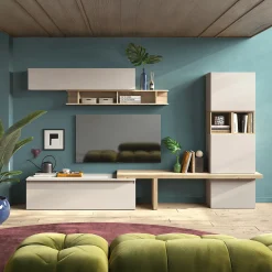 Parete attrezzata 310x175h cm moderna beige rovere chiaro Sunset 91
