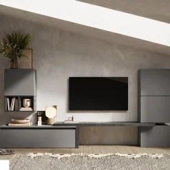 Parete attrezzata 322x140h cm moderna grigio scuro antracite Sunset 18