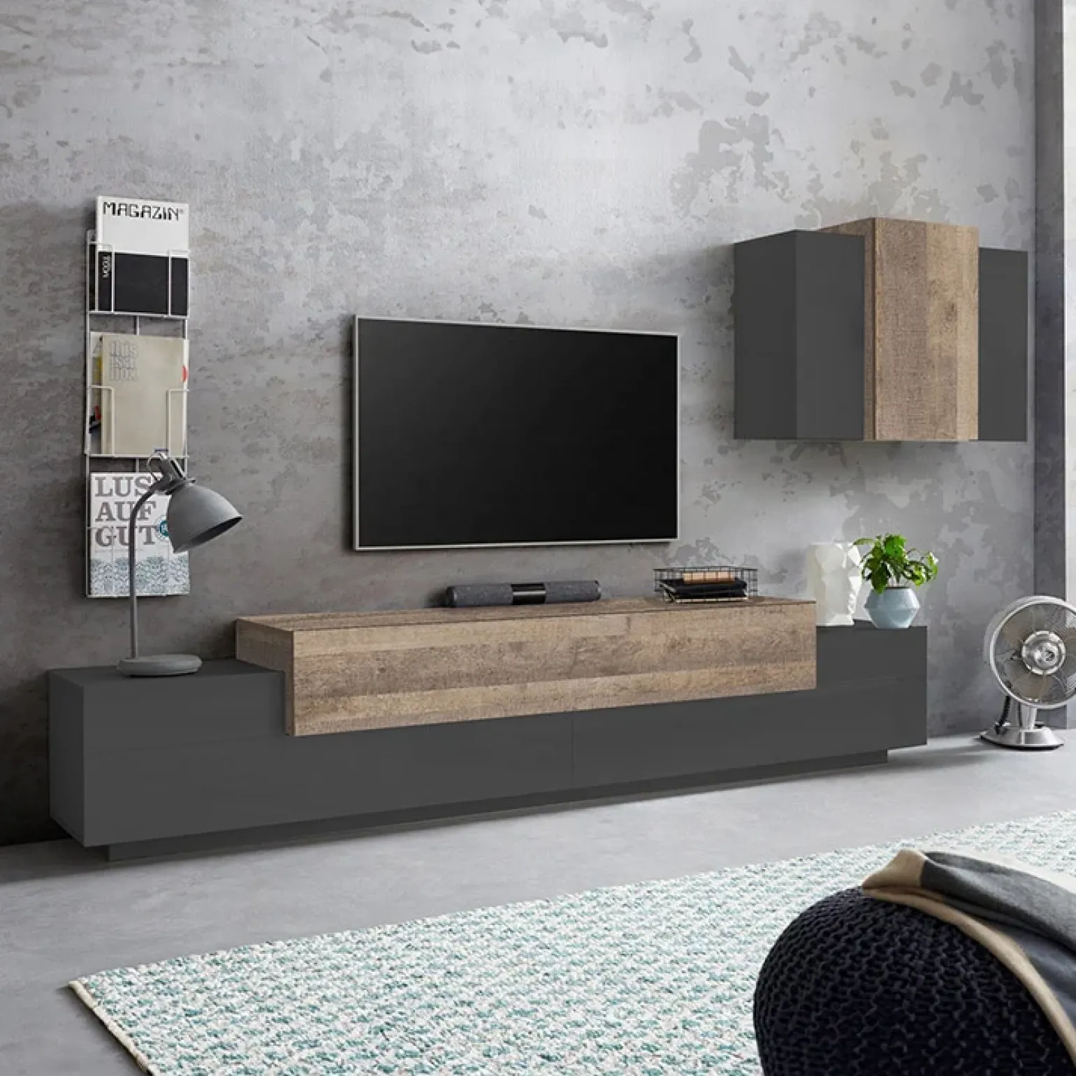 Parete attrezzata 240x180h cm moderna antracite rovere Milos Gihome®