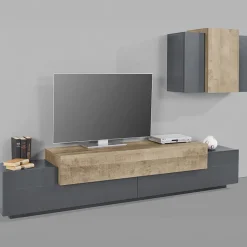 Parete attrezzata 240x180h cm moderna antracite rovere Milos Gihome®