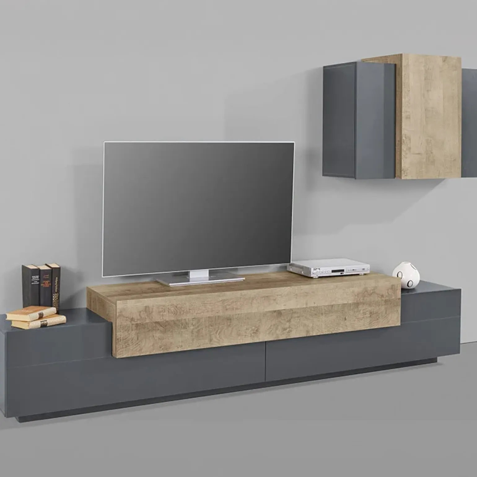 Parete attrezzata 240x180h cm moderna antracite rovere Milos Gihome®