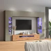 Parete attrezzata 290x190h cm moderna 2 vetrine tortora rovere Zenith 2