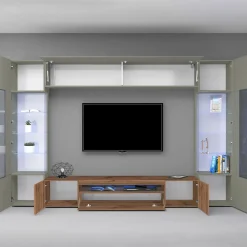 Parete attrezzata 290x190h cm moderna 2 vetrine tortora rovere Zenith 2