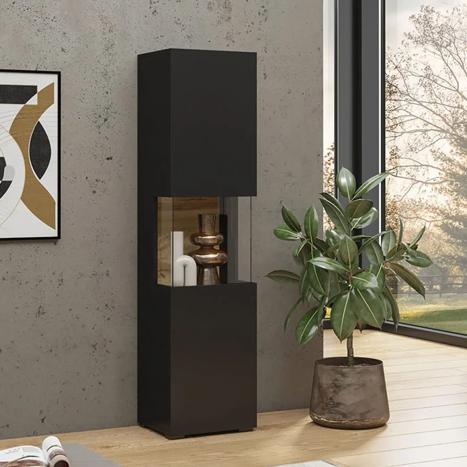 Parete attrezzata 226x140h cm nero rovere Fusion 2