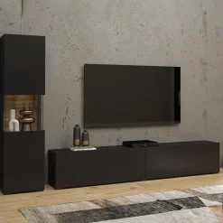 Parete attrezzata 226x140h cm nero rovere Fusion 1