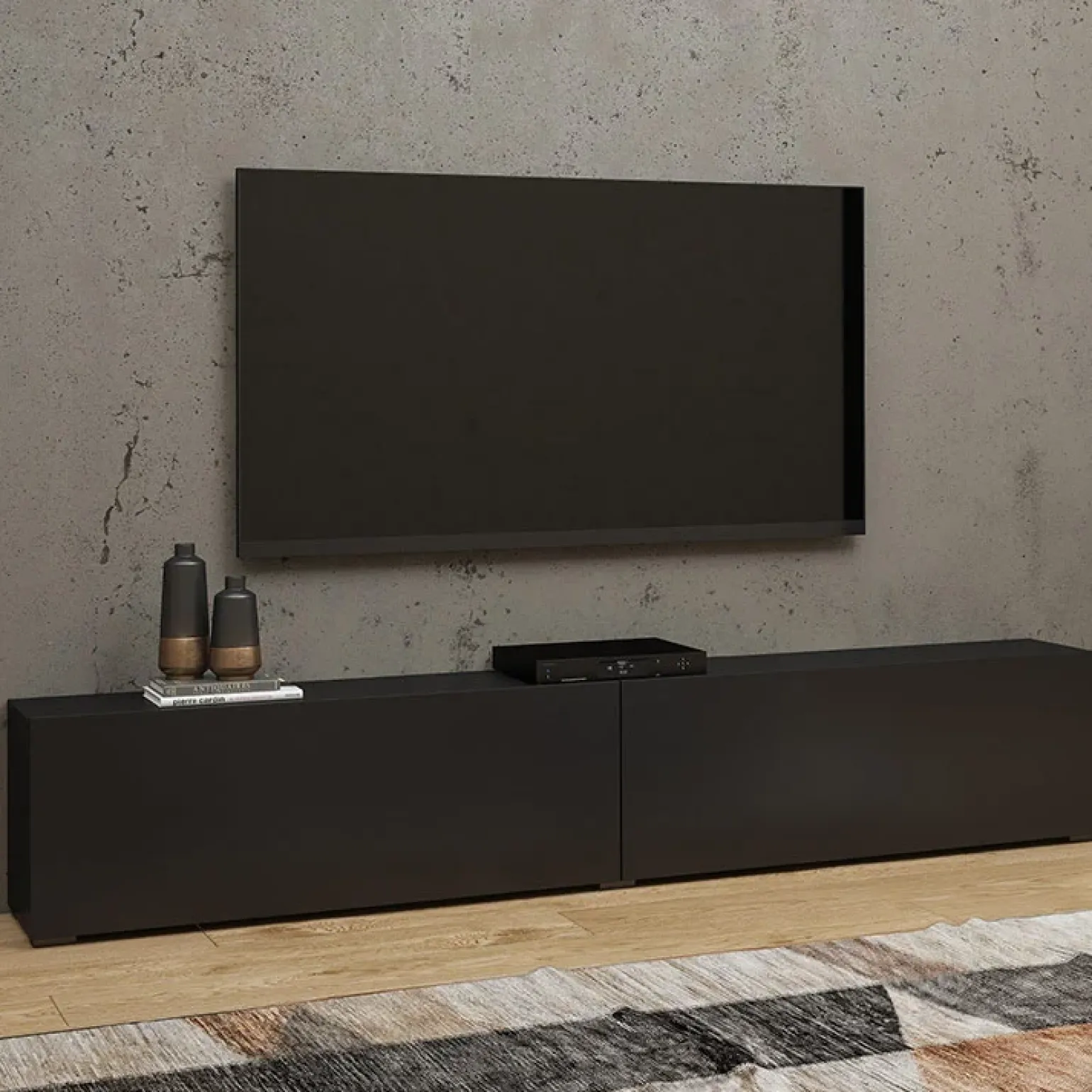 Parete attrezzata 226x140h cm nero rovere Fusion 1