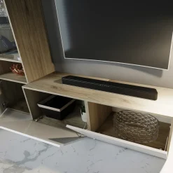 Parete attrezzata 340x205h cm rovere bianco lucido con led Shanti