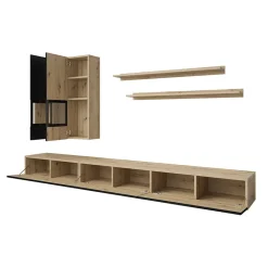 Parete attrezzata 270x176h cm rovere chiaro nero Emotion Gihome®
