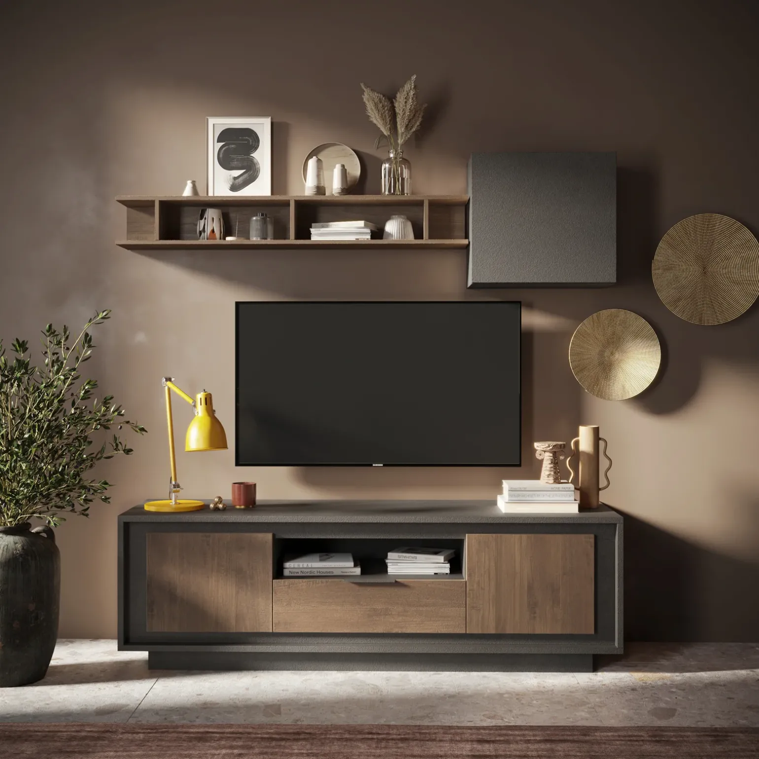 Parete attrezzata 180x200h cm rovere scuro antracite Deluxe