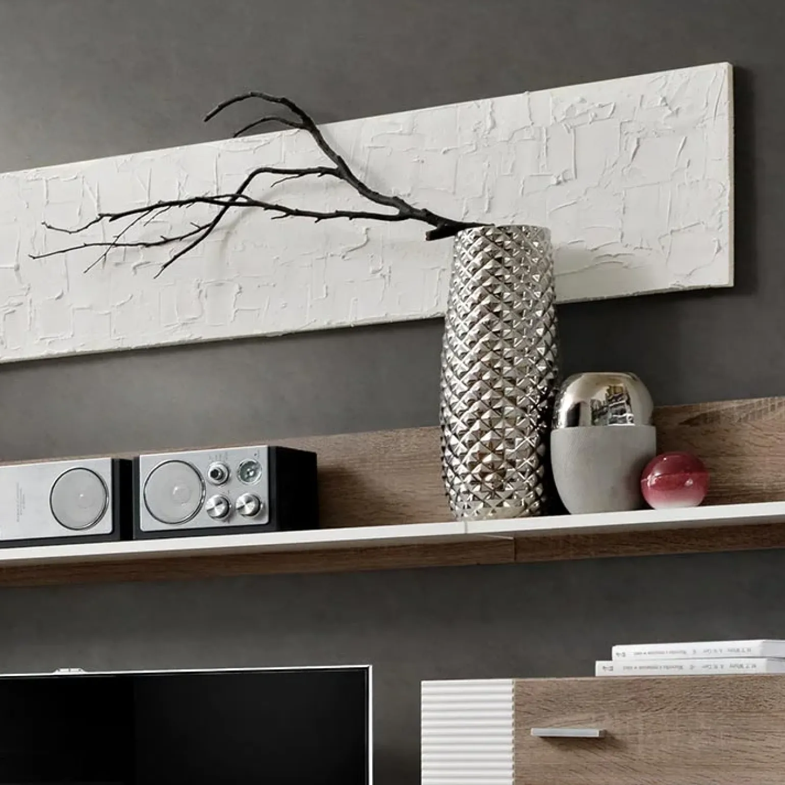 Parete attrezzata 240x190h cm rovere bianco lucido Mexico Gihome®