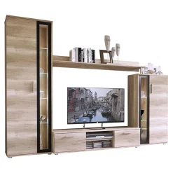 Parete attrezzata 256x182h cm rovere country grigio nero Newcastle