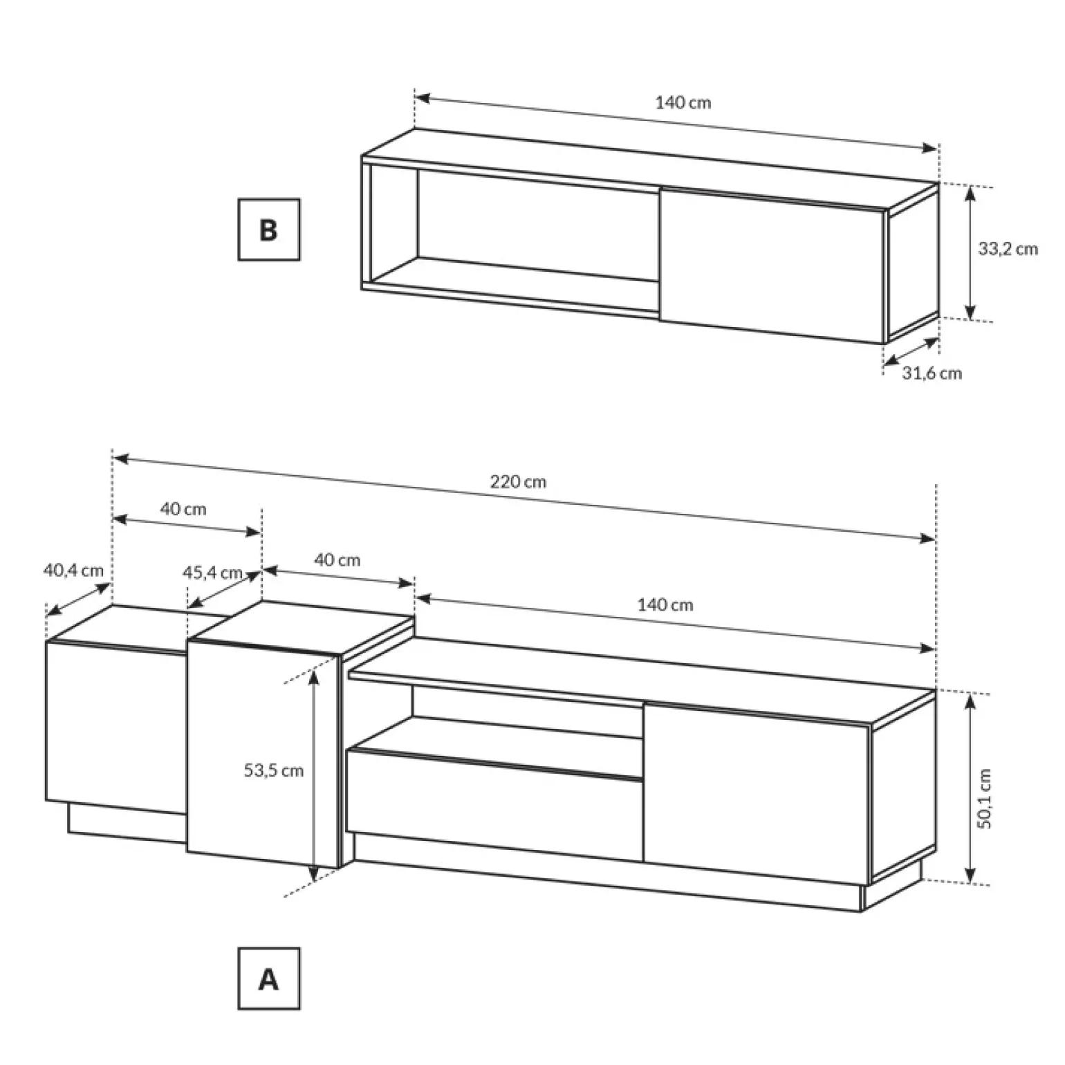 Parete attrezzata 300x183h cm soggiorno bianco opaco quercia James