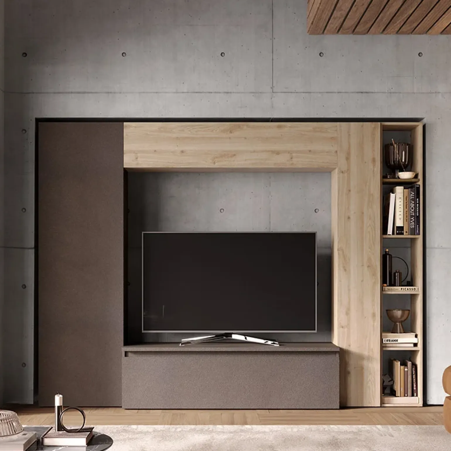 Parete attrezzata 249x186h cm salvaspazio marrone rovere chiaro Sunset 9