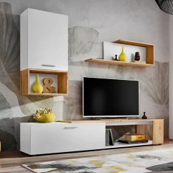 Parete attrezzata 200x180h cm soggiorno bianco opaco rovere Caravaggio 2