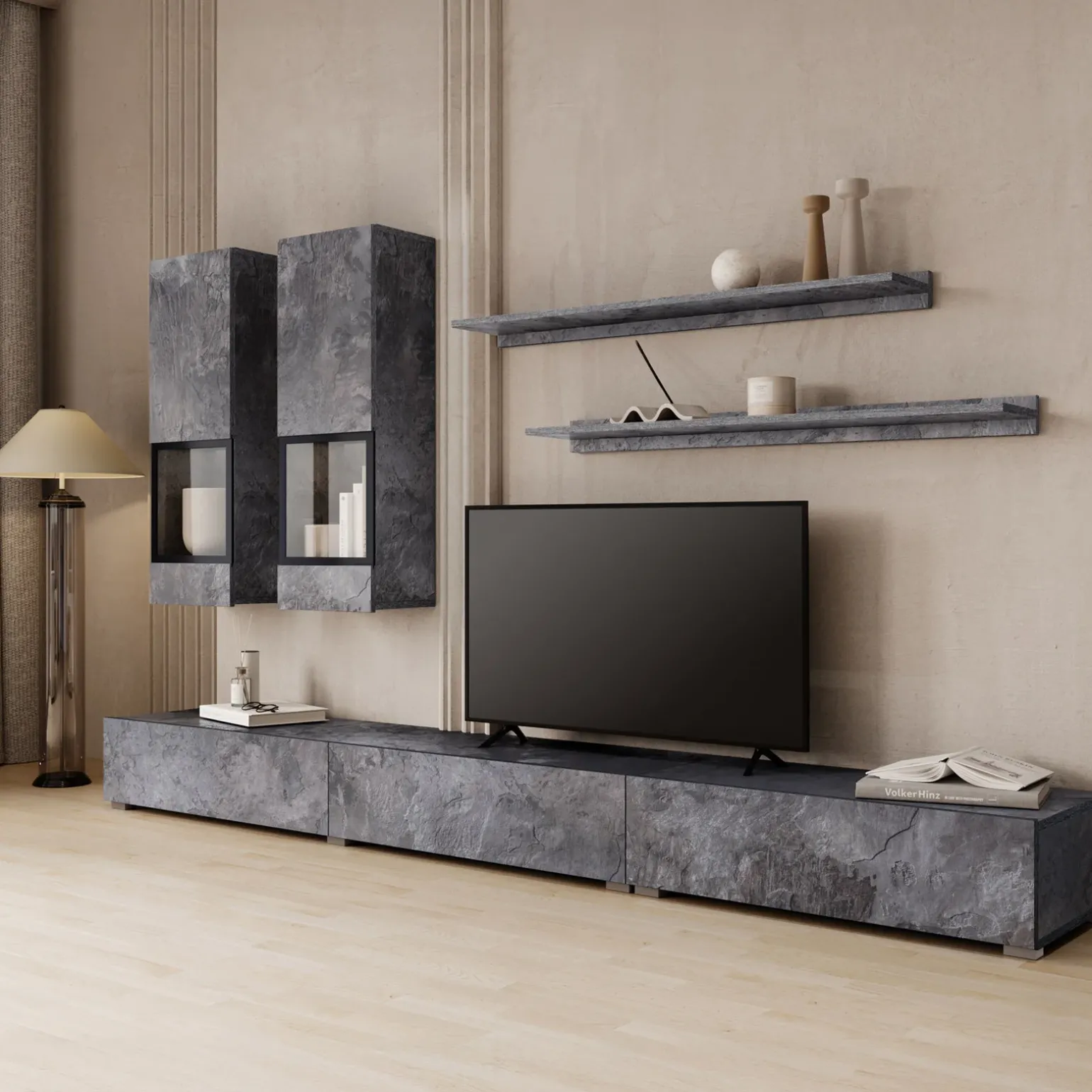 Parete attrezzata 270x176h cm soggiorno ossido nero Emotion Gihome®