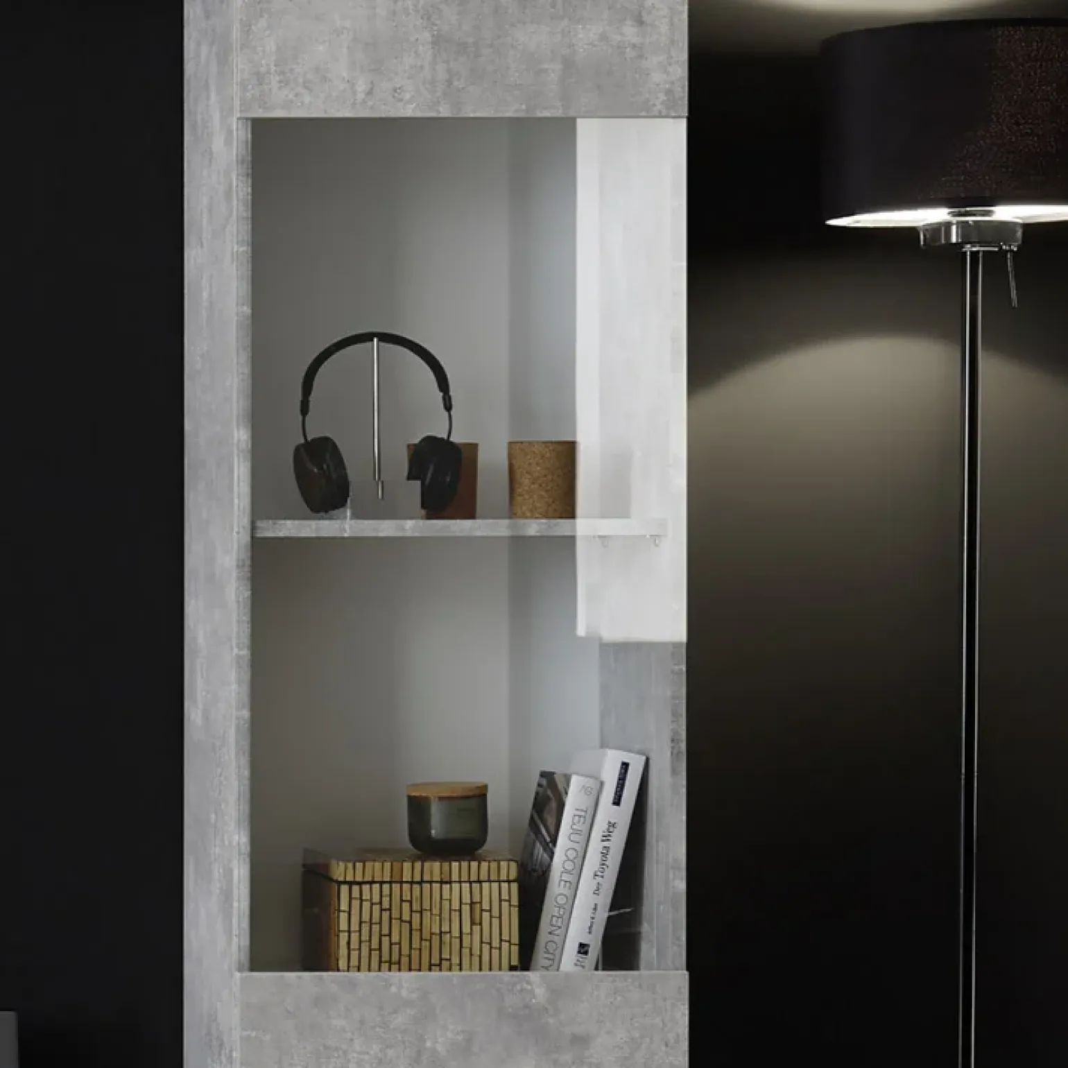Parete attrezzata 257x187h cm soggiorno bianco lucido cemento Steppi 3