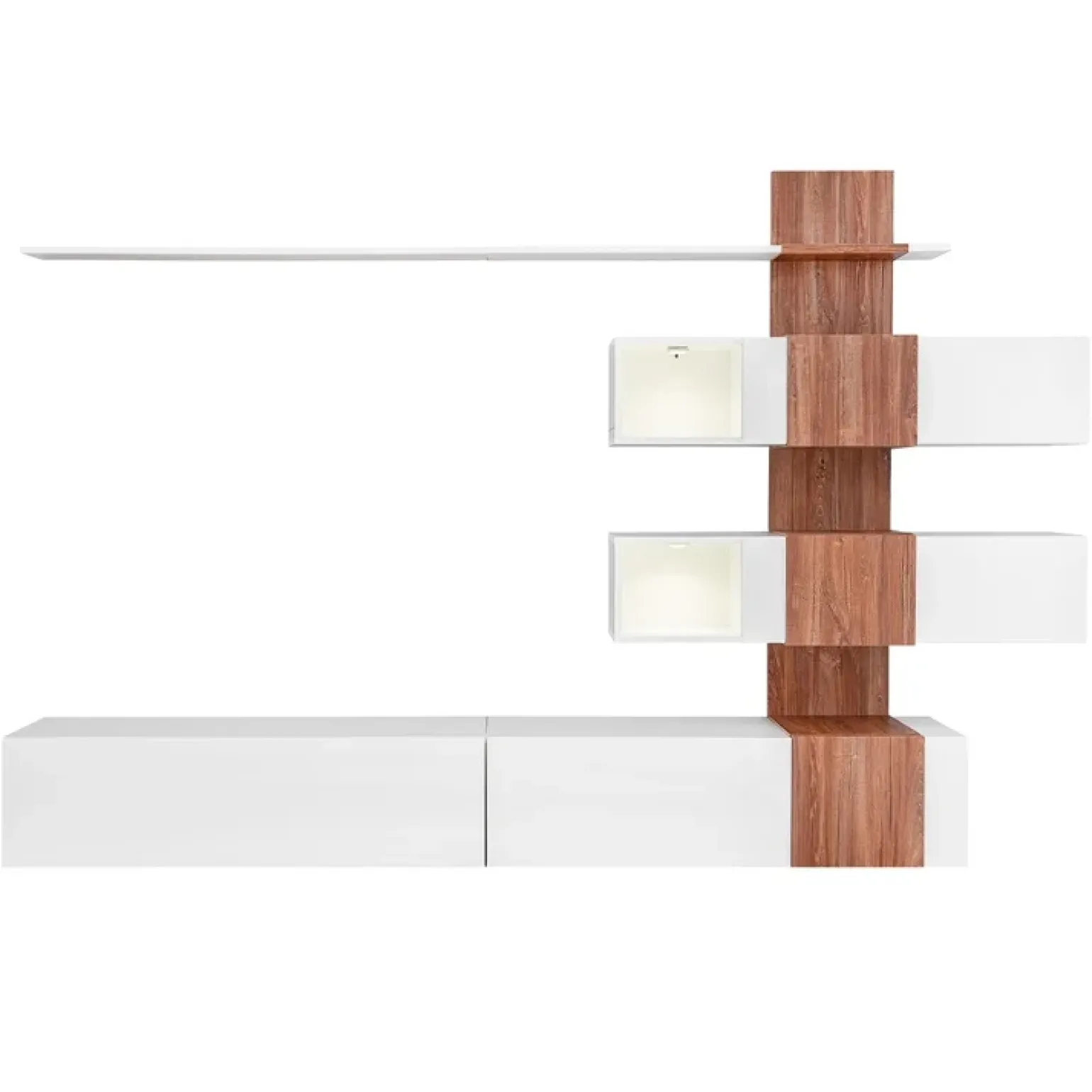 Parete attrezzata 250x160h cm soggiorno noce bianco lucido Coimbra