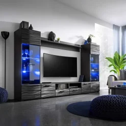 Parete attrezzata 260x150h cm soggiorno moderna nero opaco-lucido Dana Gihome®