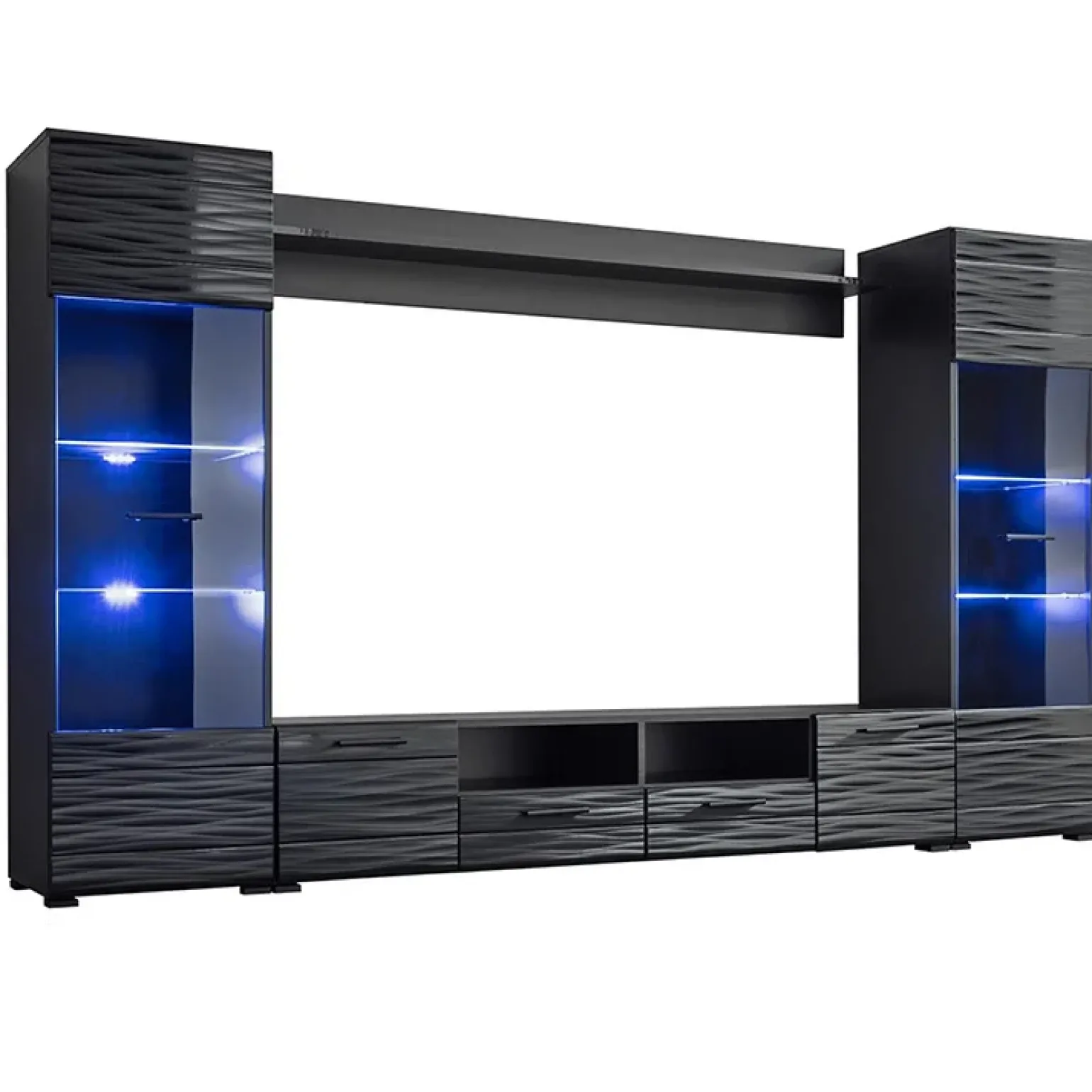 Parete attrezzata 260x150h cm soggiorno moderna nero opaco-lucido Dana Gihome®