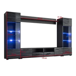 Parete attrezzata 260x150h cm soggiorno moderna nero opaco-lucido Dana Gihome®