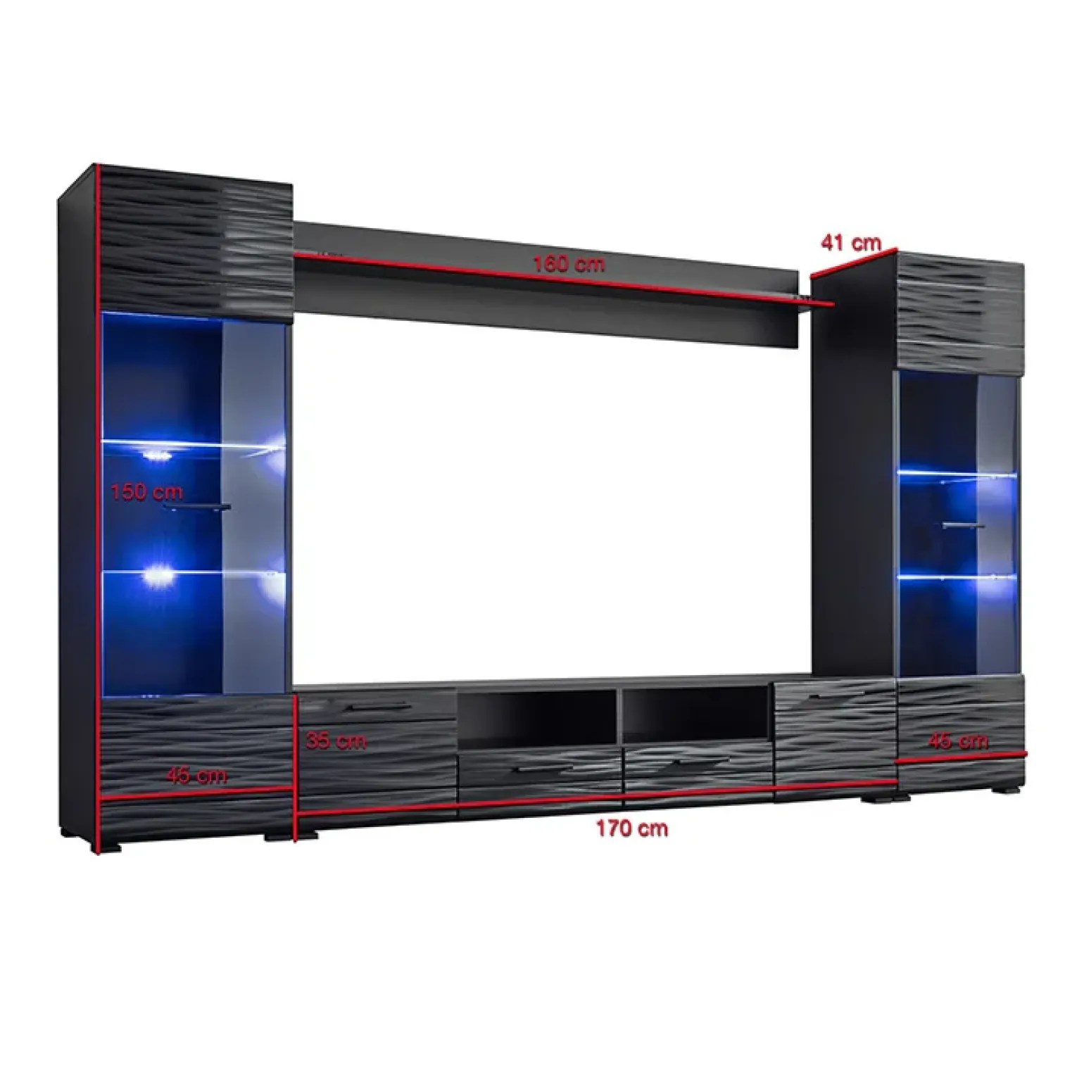 Parete attrezzata 260x150h cm soggiorno moderna nero opaco-lucido Dana Gihome®