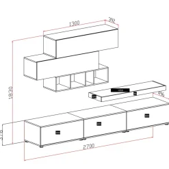 Parete attrezzata 270x183h cm soggiorno noce bianco spatolato America Gihome®