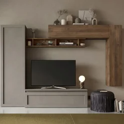 Parete attrezzata 272x186h cm soggiorno tortora marrone rovere Sunset 8