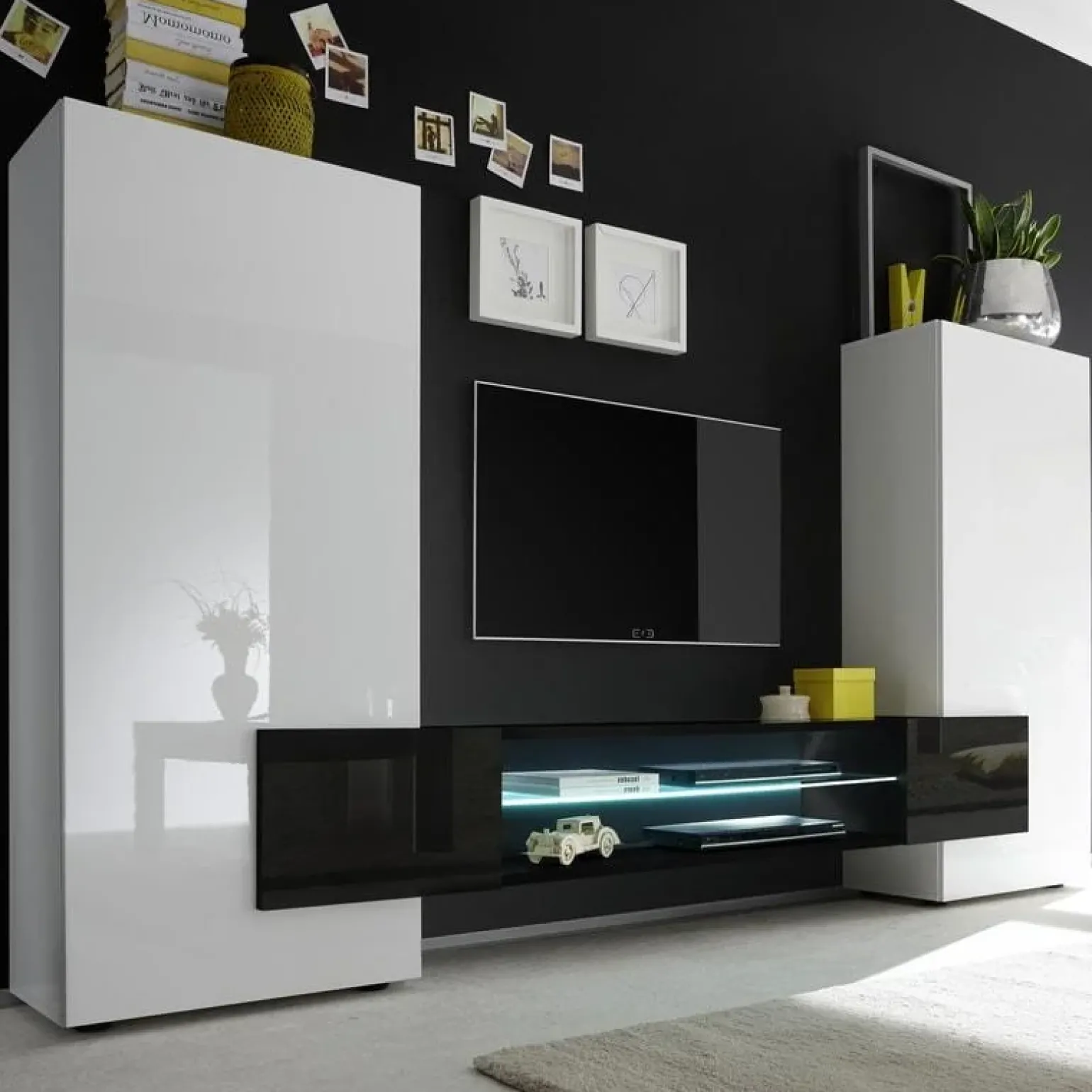 Parete attrezzata 258x143h cm soggiorno bianco nero lucido Starck