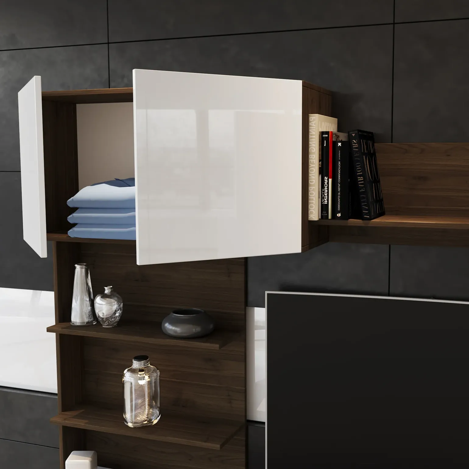 Parete attrezzata 230x184h cm soggiorno bianco noce Clyton Gihome®