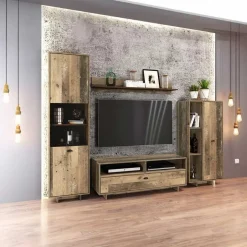 Parete attrezzata 260x185h cm soggiorno legno vecchio antico West Gihome®