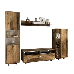 Parete attrezzata 260x185h cm soggiorno legno vecchio antico West Gihome®