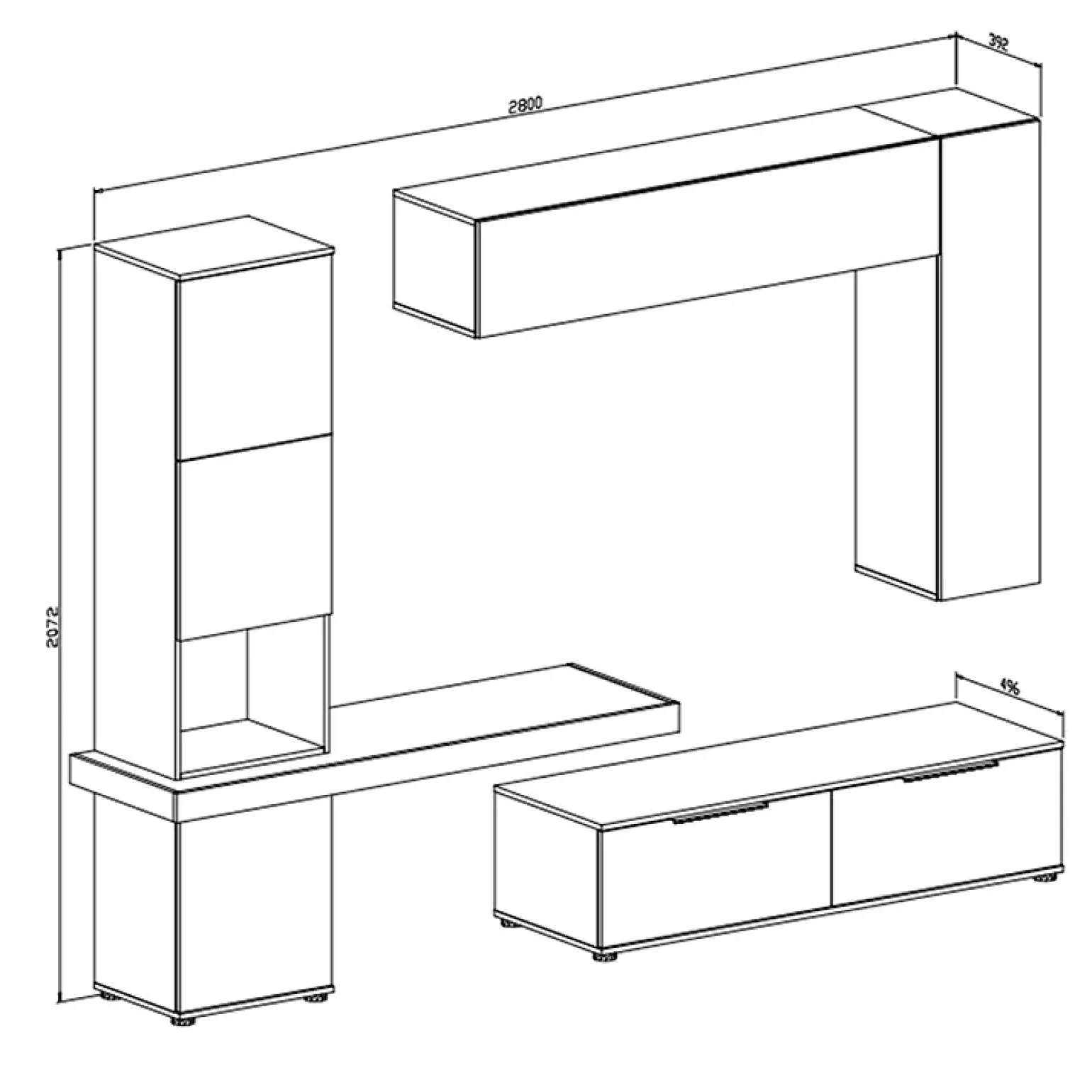 Parete attrezzata 280x207h cm soggiorno grigio antracite Universe
