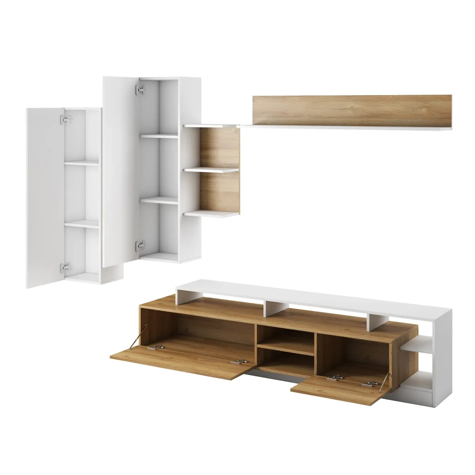 Parete attrezzata 260x190h cm soggiorno moderna rovere bianco opaco Blob