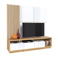Parete attrezzata 200x196h cm soggiorno bianco lucido rovere Favorita